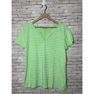 Fresh Produce Mariner Stripe Cotton Slub Split Neck Top Size large